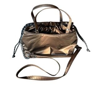 Zara nylon mini City bag  with drawstring mocha brown crossbody/ shoulder